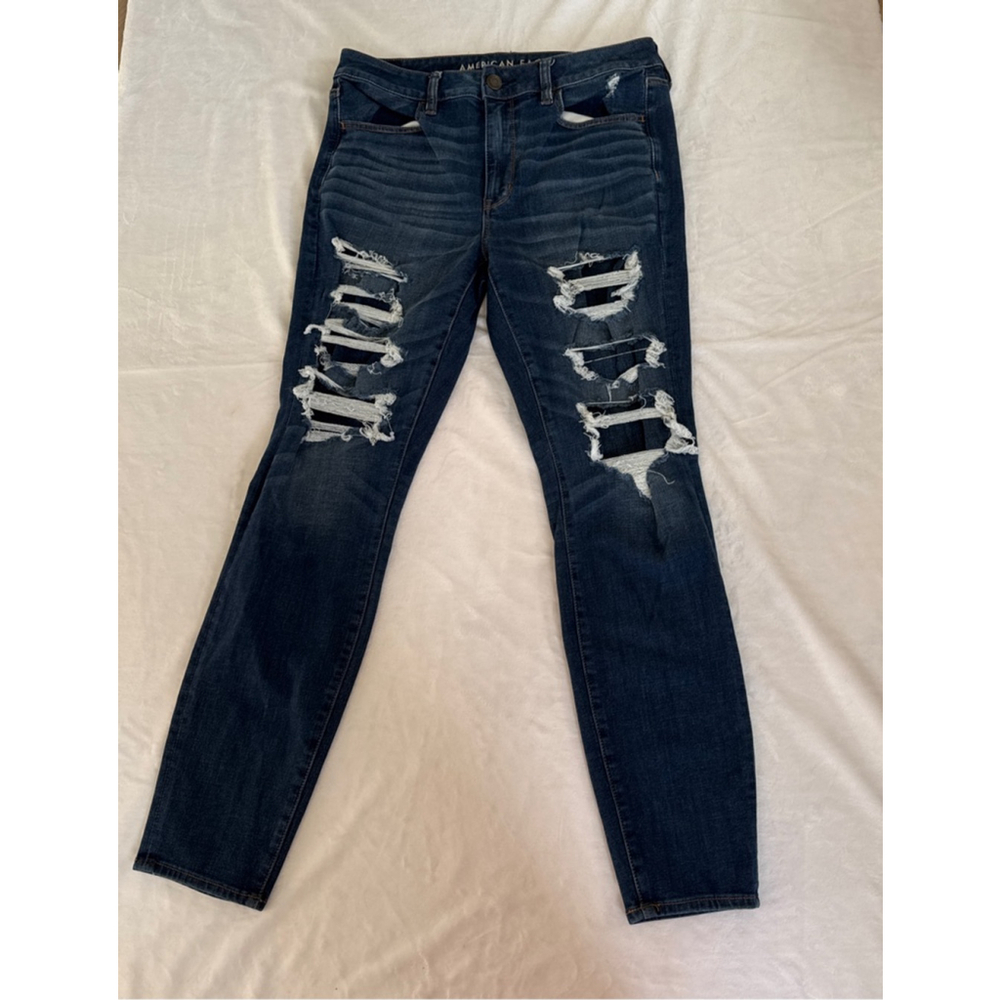 Women's American Eagle Blue Distressed Hi-Rise Jeggings Size 12
